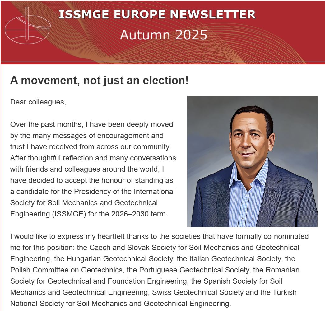 ISSMGE Europe Newsletter. Spring, 2025 Wll the latest geotechnical and soil mechanics news from acorss Europe includeing the 5th European ISSMGE National Assembly in Skopje, North Macedonia
